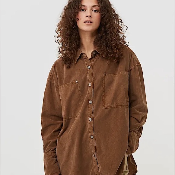 NEW Free People Baby Cord Button Down Shirt - Picture 5 of 16